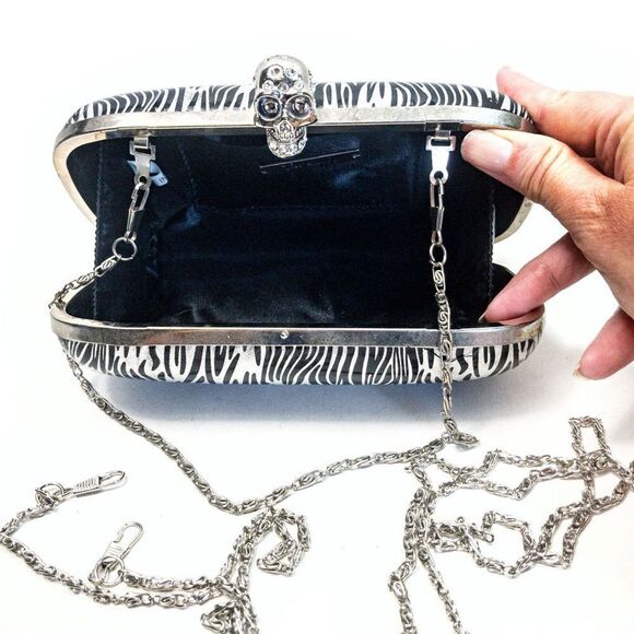 Kate Landry Silver Skull Zebra Hardshell Clutch Evening Bag - Picture 6 of 12